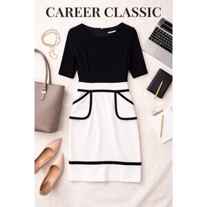 Sandra Darren Black White Colorblock Dress Career Office Sheath Size 6